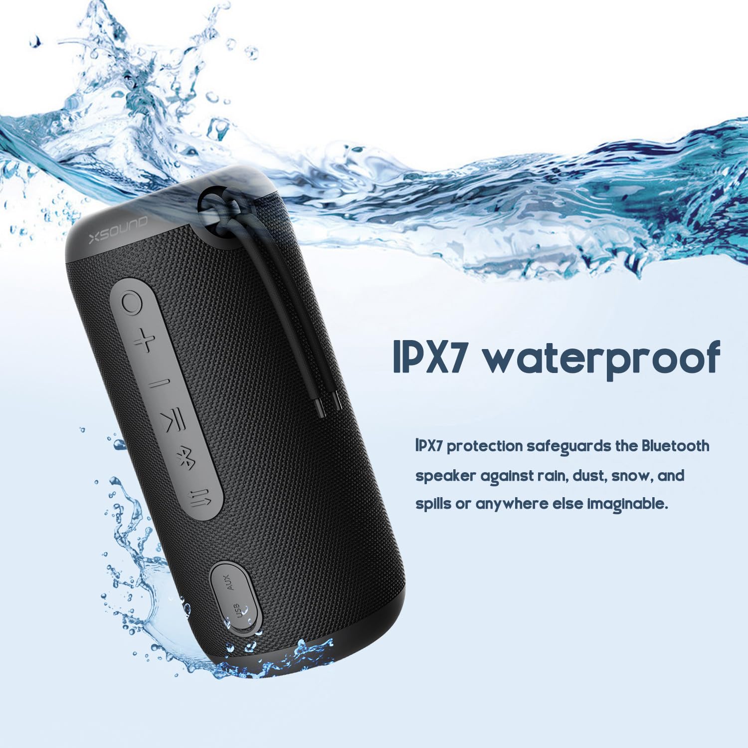Колонка Bluetooth XSOUND FunPlay 24W Бездротова Додатковий Бас 24ч Батарея IPX7 Водостійкий Матово-чорний, фото №3