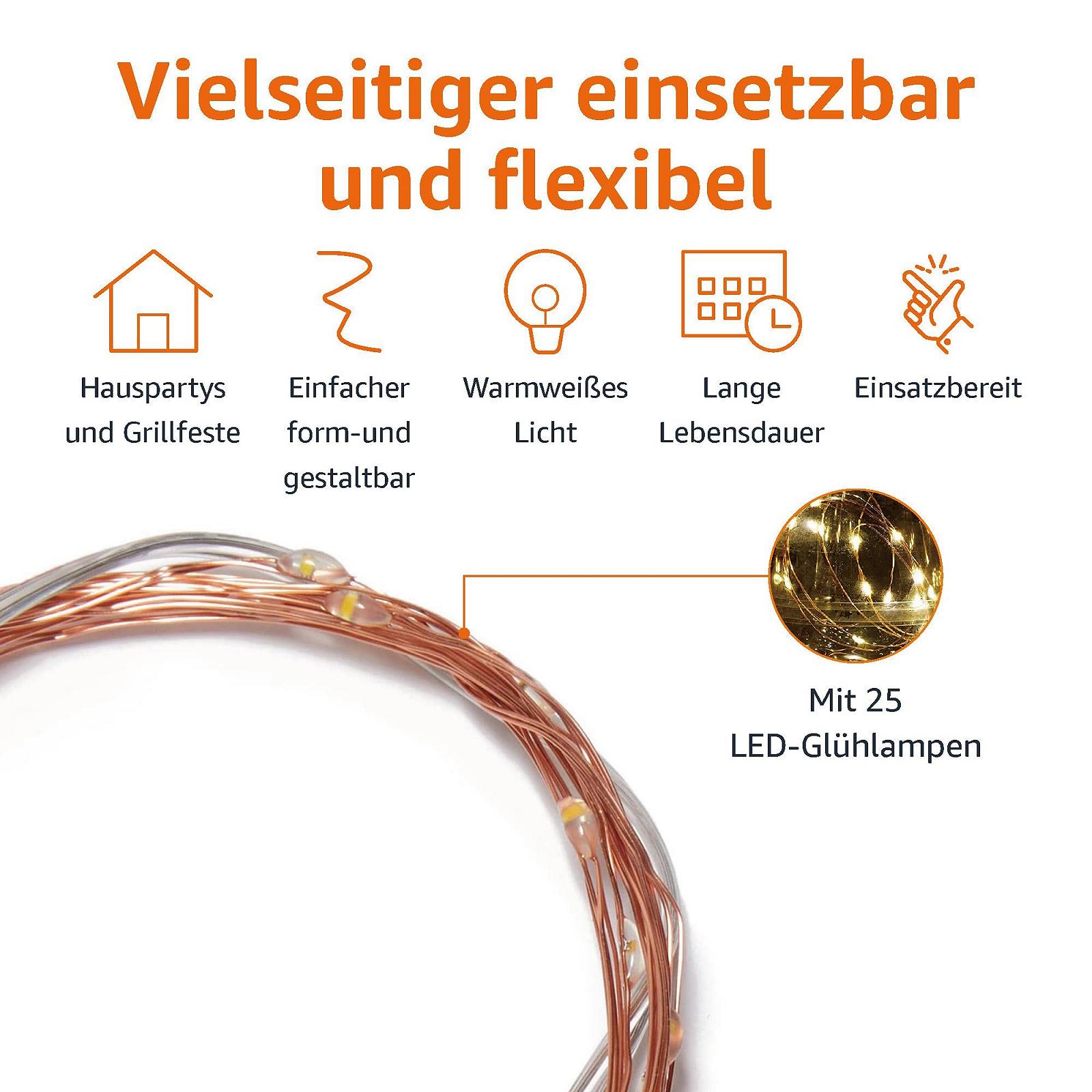Гирлянда Amazon Basics 25 LED Теплый белый, работающая от батареек, с 25 светодиодами, фото №3