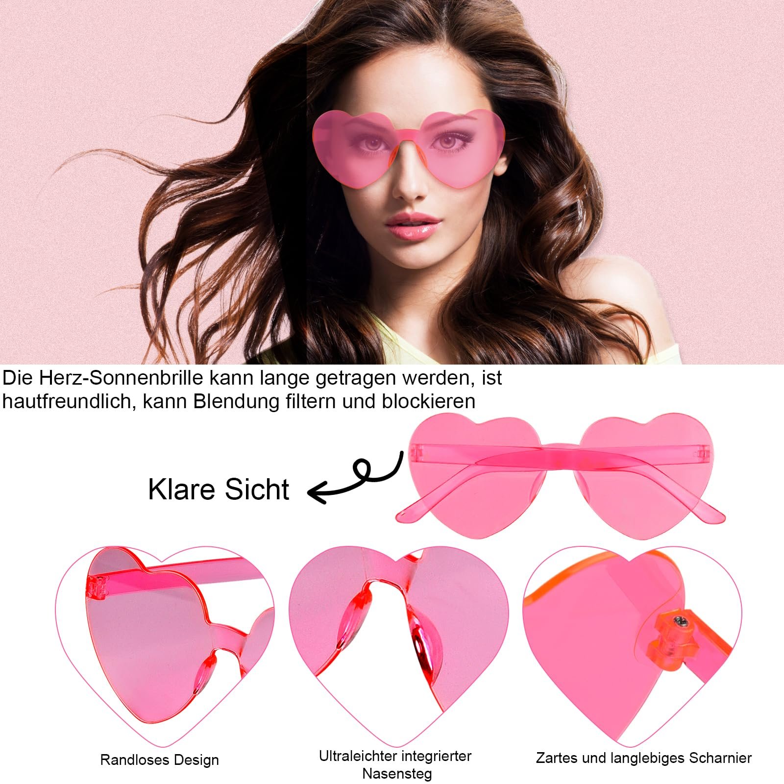 Сонцезахисні окуляри NACHLYNN Серце 12 кольорів Без оправи Серцеподібні Прозорі, фото №3