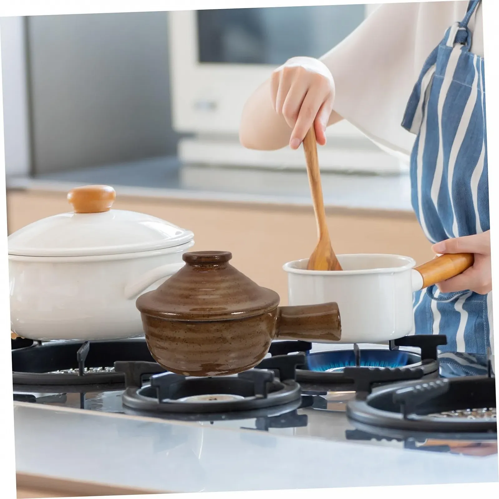 Кастрюля-кассероль керамическая глиняная с крышкой и ручками Антипригарная Коричневая, фото №5