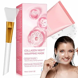 Ночная маска для обертывания Collagen, Ночная маска для лица с коллагеном, Ночная маска-пленка с коллагеном, Органическая маска для лица с коллагеном, Гидролизованный коллаген для сияющей кожи (75 мл) - Фото 1