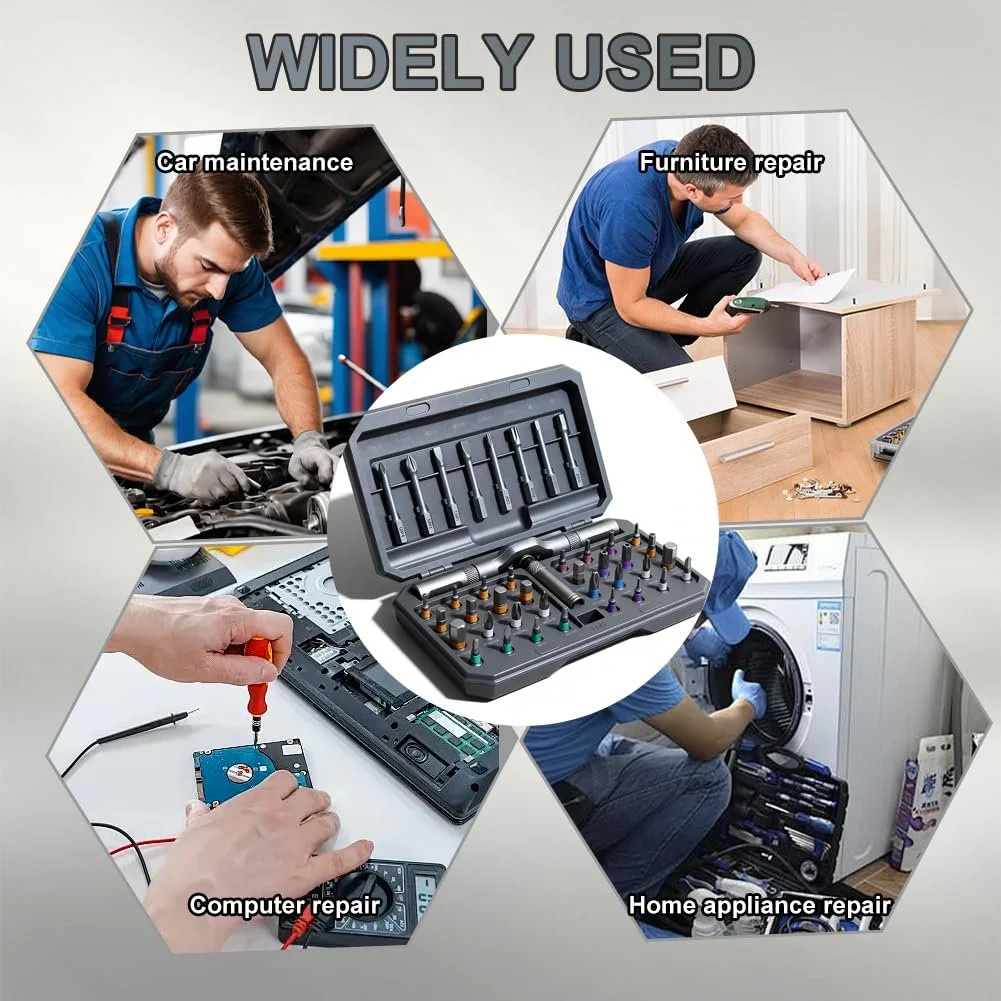 Набір магнітних реверсивних викруток 42-в-1 Т-подібна рукоятка 40 біт S2 сталь, фото №5