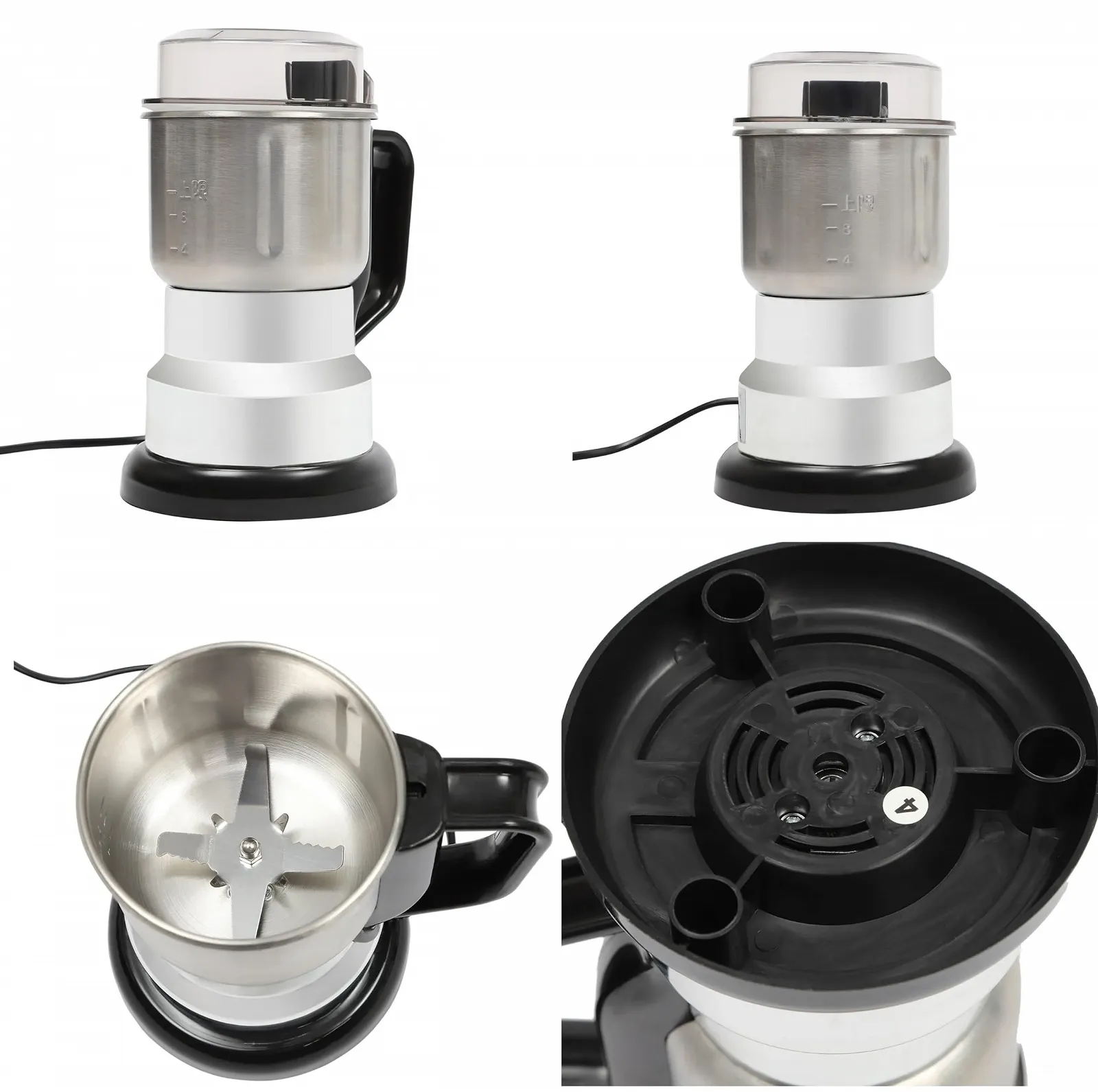 Електрична кавомолка з нержавіючої сталі 180 Вт, багатофункціональний млин для спецій, місткість 500 мл для зернових, бобів, спецій, кави з щіткою та ложкою, фото №5