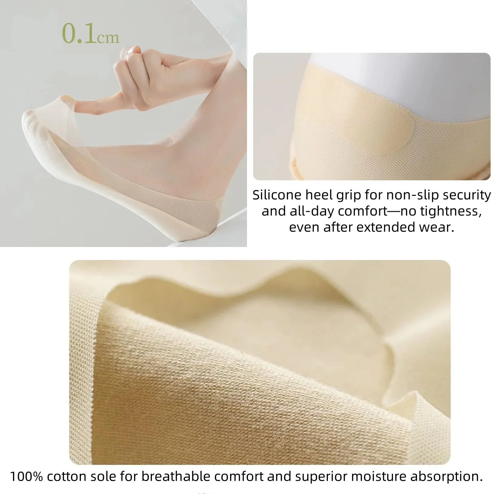 Женские носки-подследники 8 пар Белый, бежевый, серый и черный размер 38 - 42, фото №3