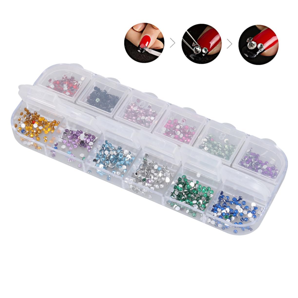 Стрази для нігтів Beavorty Різні кольори та розміри. Прозорий контейнер, фото №6