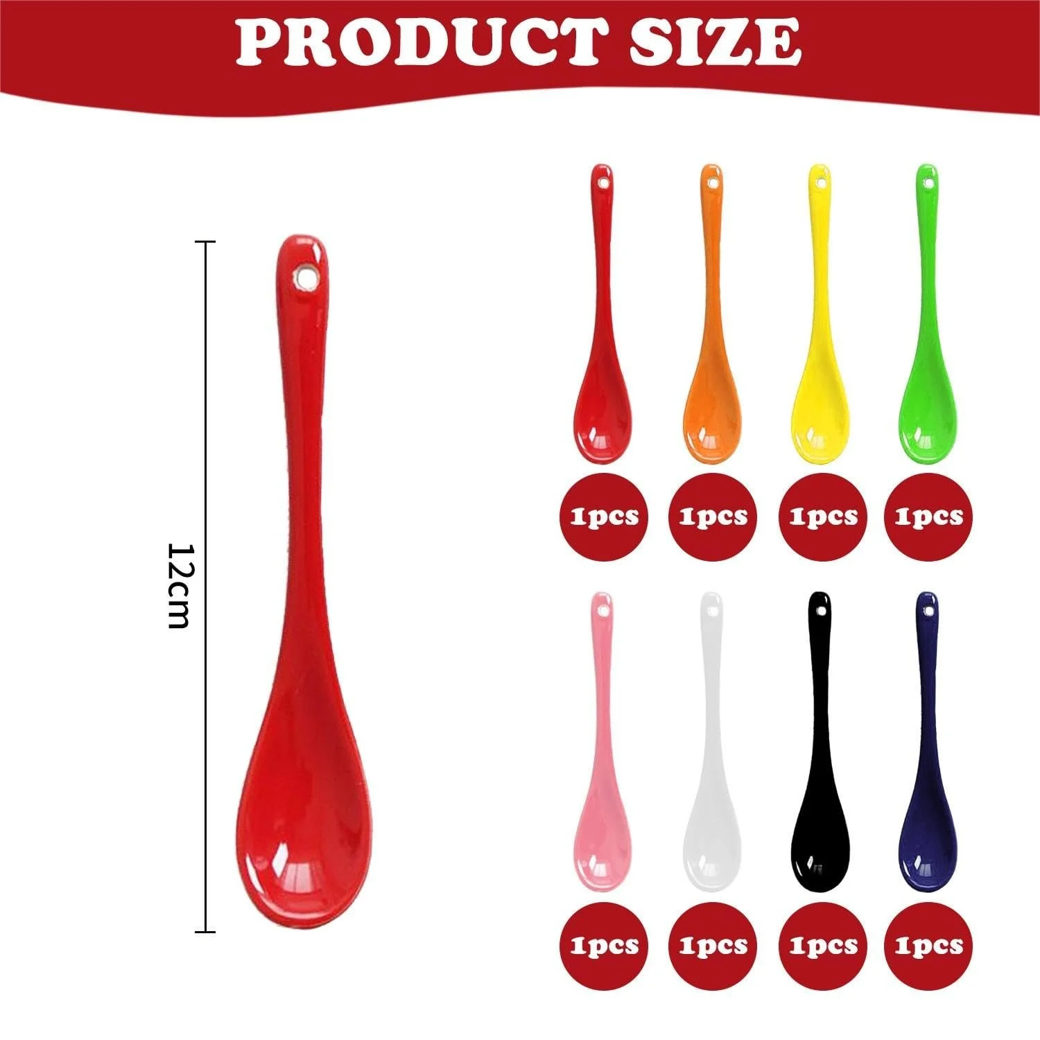 Набір керамічних ложок, 8 штук, кольорові, довгі, фото №2