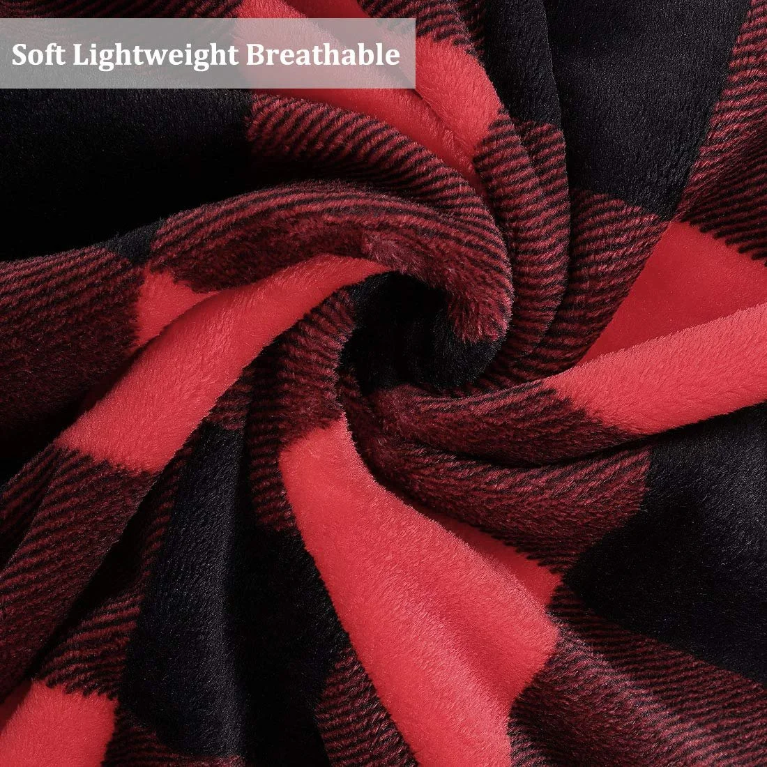 Плед PiccoCasa Клетчатый Шерстяной Большой Флисовый Теплый и Мягкий Плед для Гостиной/Дивана Красный и Черный 150 x 200 см, фото №5
