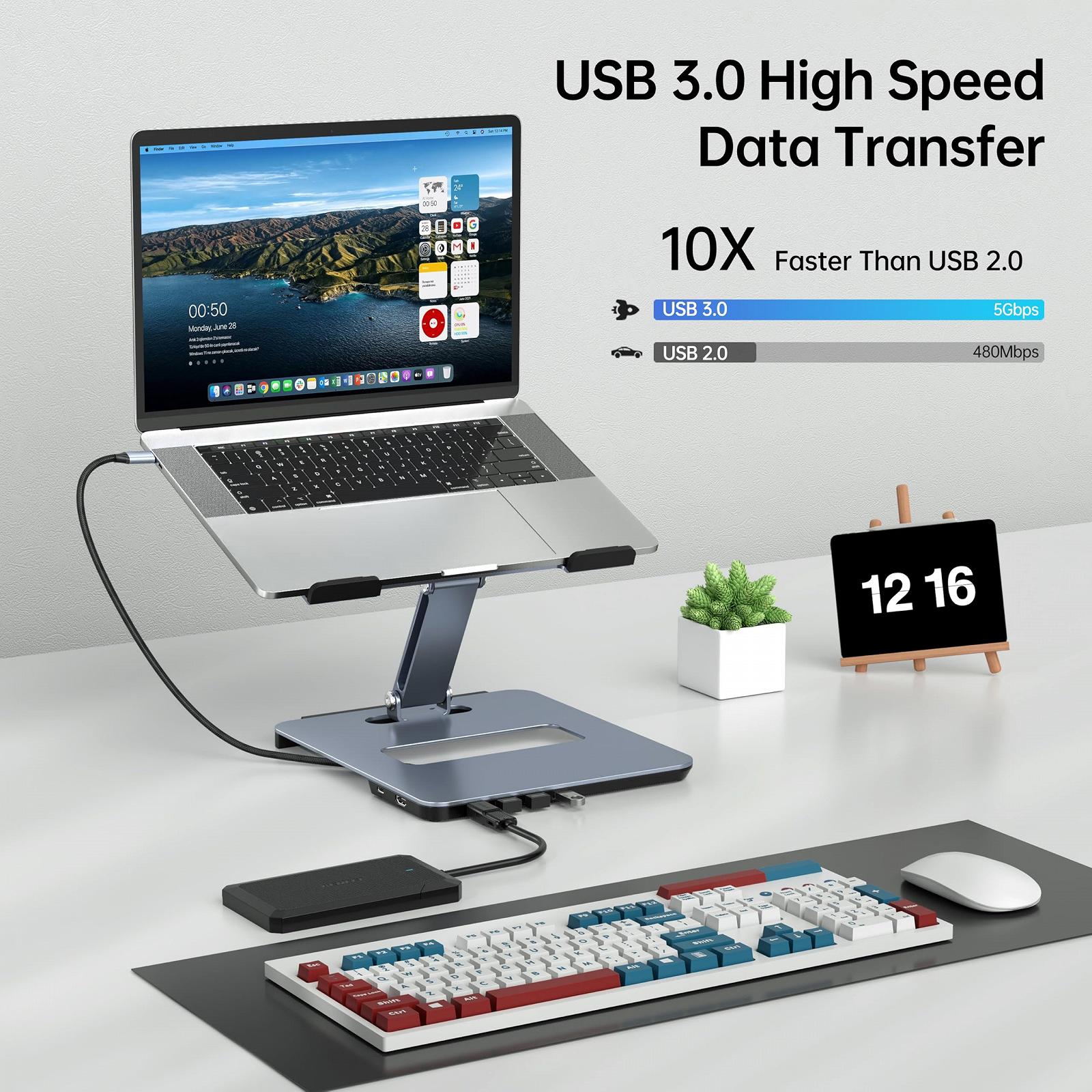 Подставка для ноутбука BENFEI Aluminium с док-станцией USB C 6-в-1, HDMI 4K @ 60 Гц, 4 x USB 3.0, 100 PD, совместима с MacBook Pro/Air iPad Pro XPS Thinkpad, фото №5