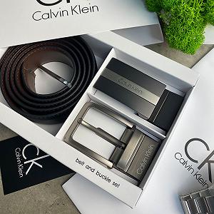 Ремінь чоловічий з натуральної шкіри Calvin Klein подарунковий набір з двома змінними пряжками - Фото 1