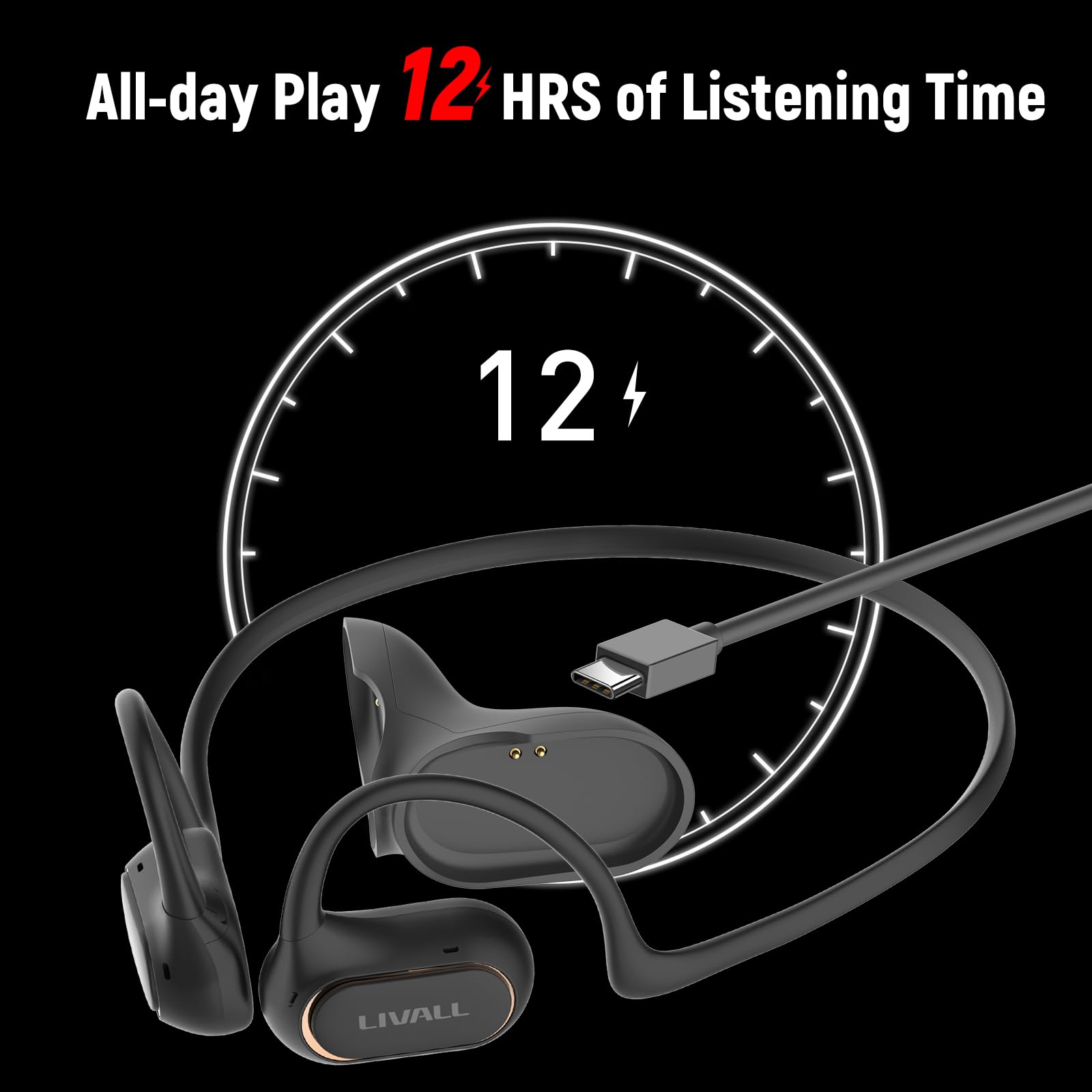 Наушники LIVALL LTS21 Open Run Pro Открытые уши Беспроводные Bluetooth 5.2 Спортивные Чёрный, фото №4