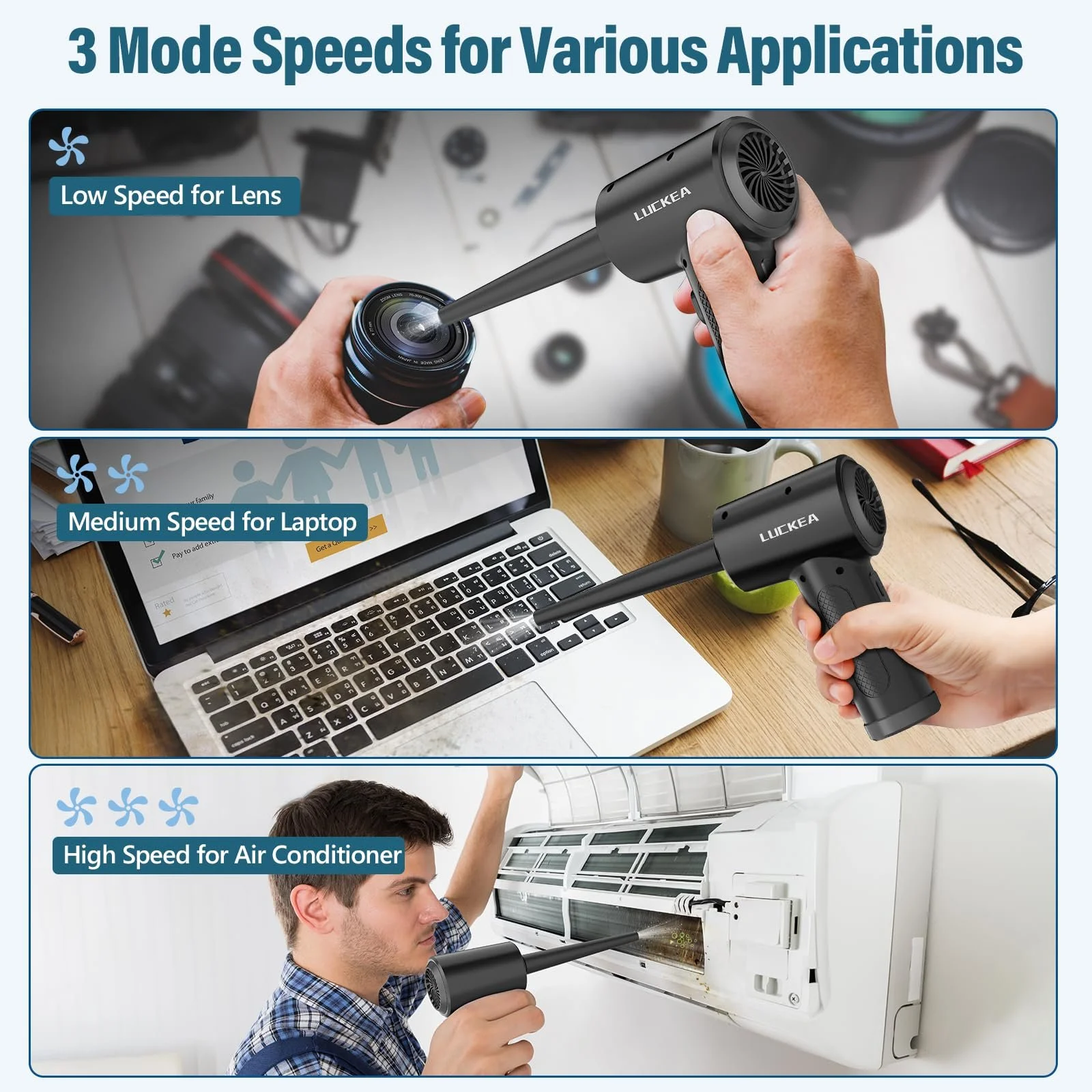 Электрический очиститель воздуха 3-скоростной 6000 mAh с насадками и щетками, фото №4 Электрический очиститель воздуха 3-скоростной 6000 mAh с насадками и щетками, фото №4