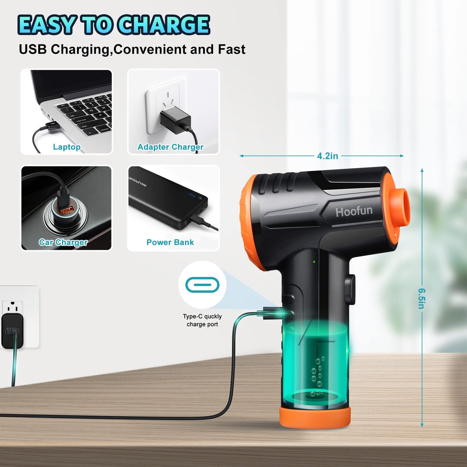 Электрический воздуходувка Hoofun 100,000 rpm 3 скорости 7600 mAh LED, фото №6