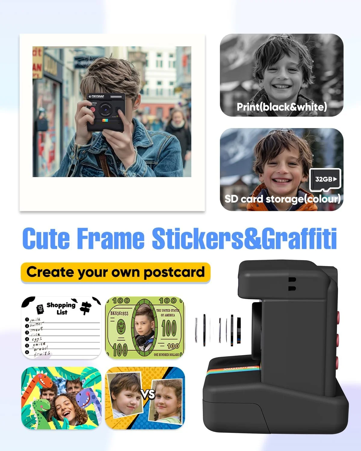 Детская фотокамера мгновенной печати 1080P, фото №4