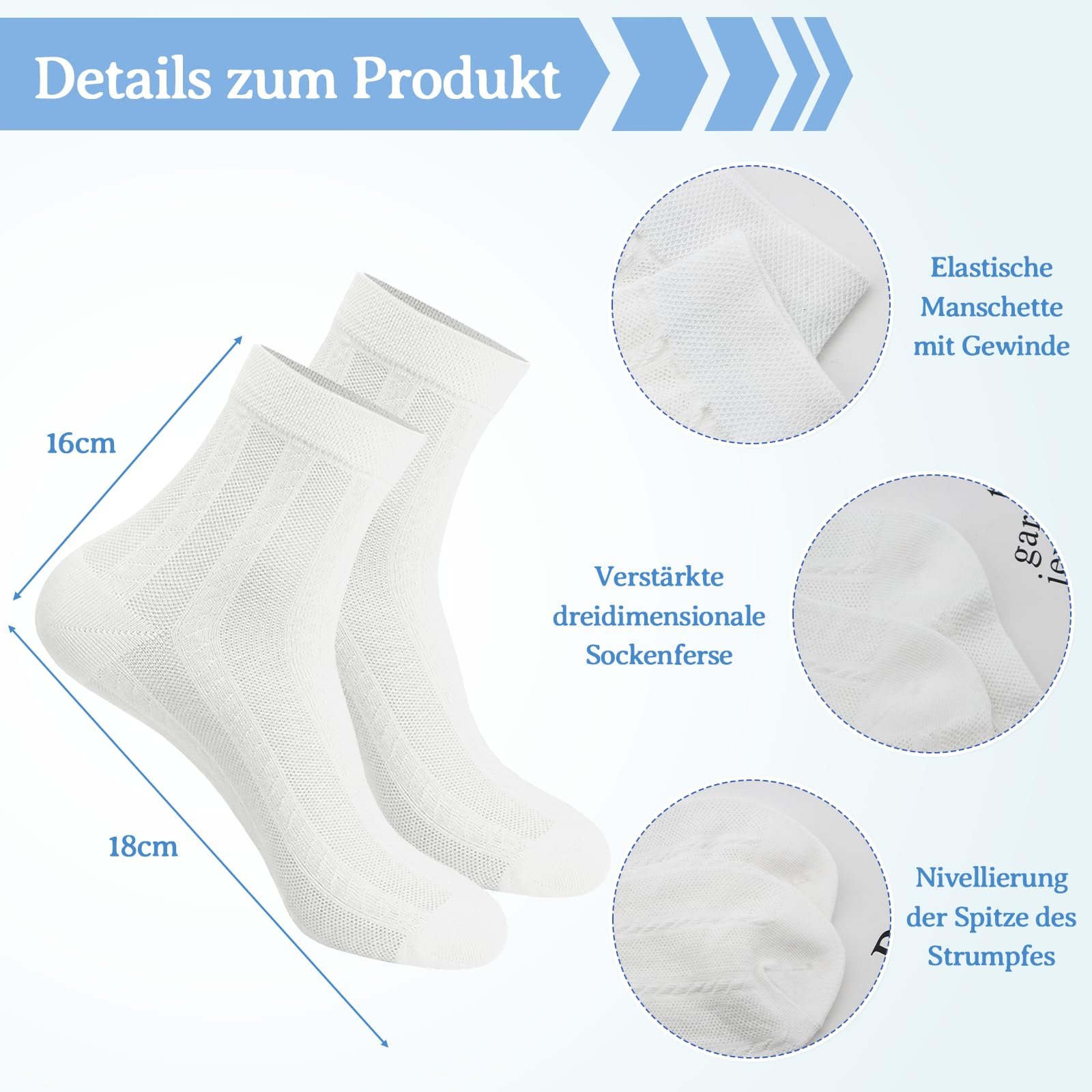 Носки Женские Хлопковые Тонкие 6 пар, 35-42, Дышащие Сетчатые Белые Носки-четверти Выше Щиколотки, Рифленые Носки Половинной Высоты для Спорта и Отдыха Летние, фото №2