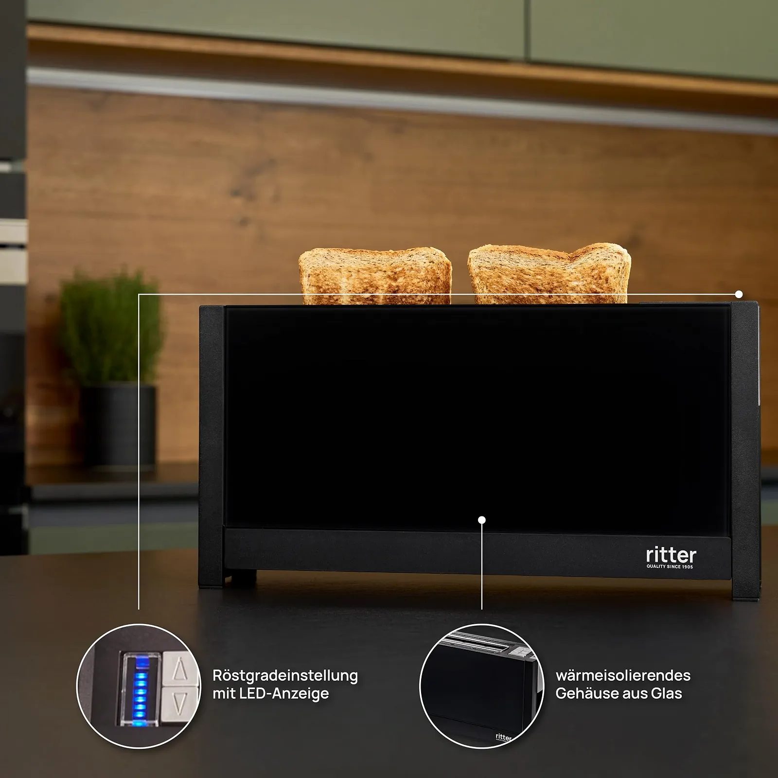 Тостер з довгим слотом ritter volcano 5 з насадкою для булочок, надзвичайно тонкий, зроблено в Німеччині, чорний, фото №4