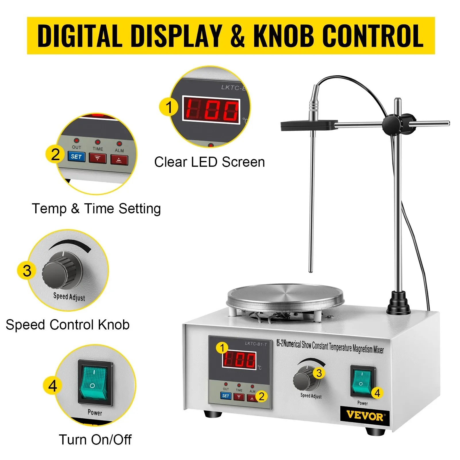 Магнітна мішалка з нагрівальною пластиною VEVOR 85-2 White/Silver, фото №6