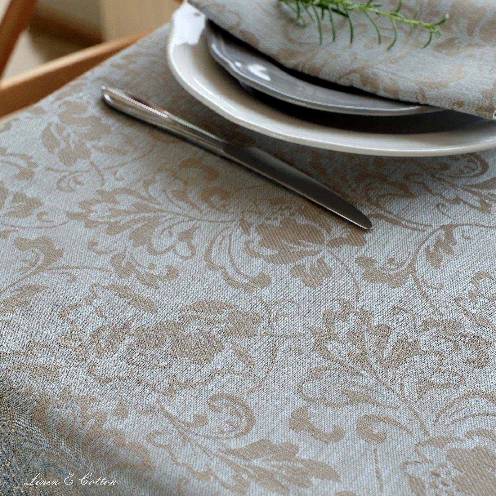 Скатертина Linen & Cotton Cervo жакардова дамастова зі 100% льону 147x250 см, фото №4