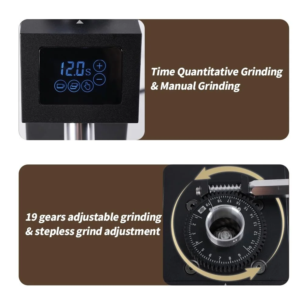Электрическая кофемолка, коническая, 40 мм, 19 скоростей помола, сенсорное управление, фото №3