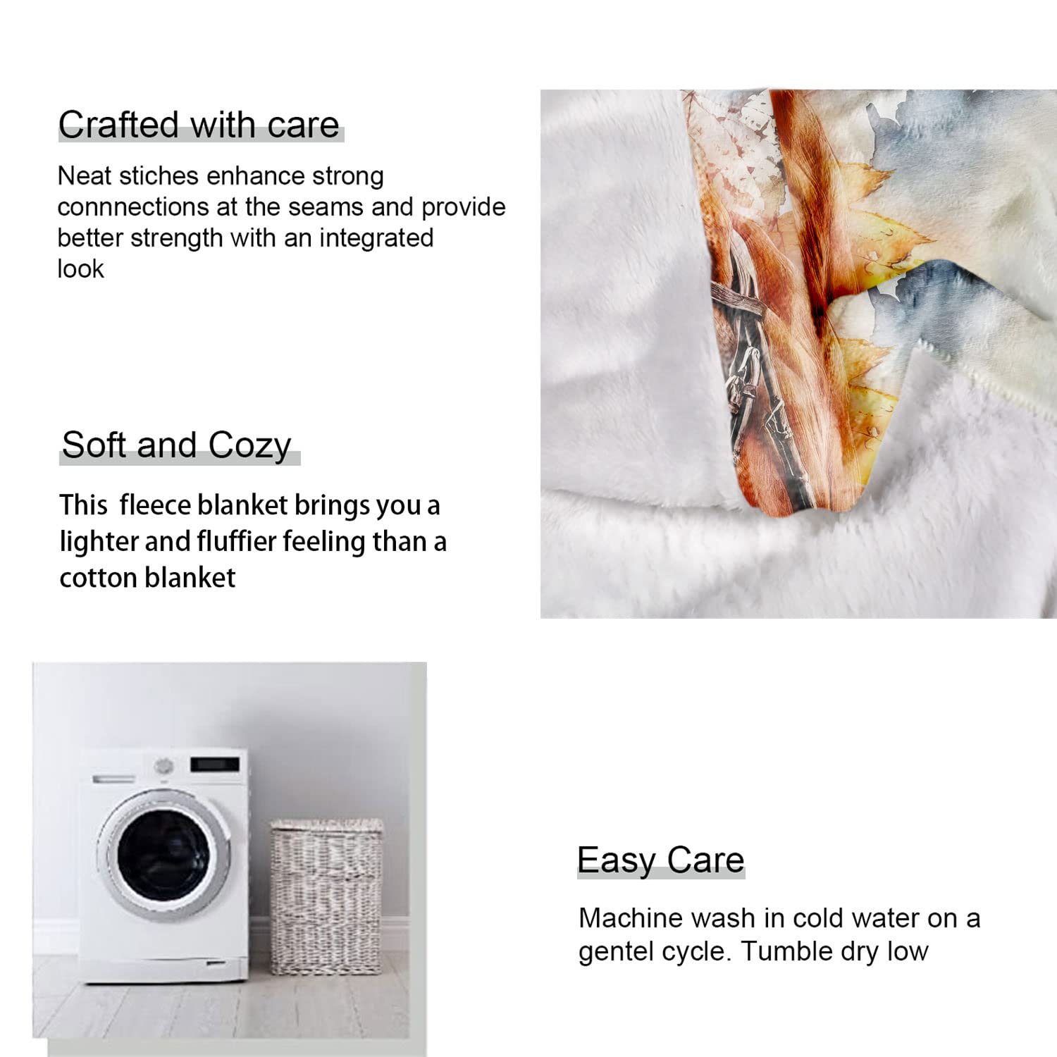 Одеяло Zomer Плюшевое 150 x 200 см Высококачественное Мягкое и Теплое Флисовое одеяло как покрывало на кровать Диванное одеяло с рисунком Кленового листа и Лошади, фото №5