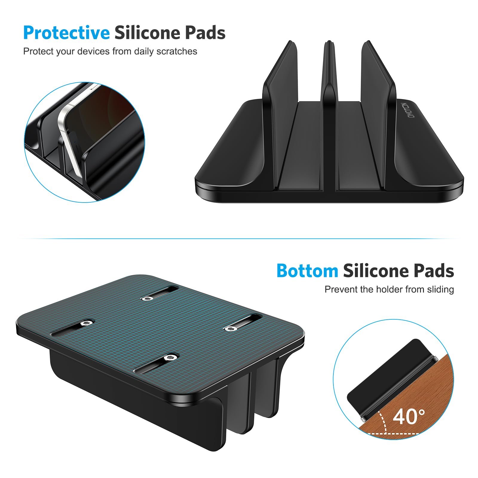 Вертикальная Подставка OMOTON для Ноутбуков Двойная Регулируемая док-станция (для ноутбуков до 17,3 дюймов) Черный, фото №7