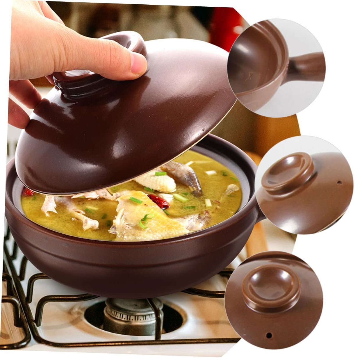 Кастрюля керамическая литиево-кремниевая технология с ручками и отверстием для пара, фото №3