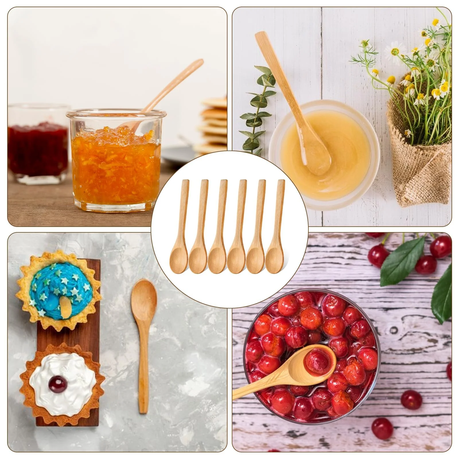 Ложка Дерев'яна невеликого розміру з довгою ручкою 13 cm Паковання з 6 штук, фото №7