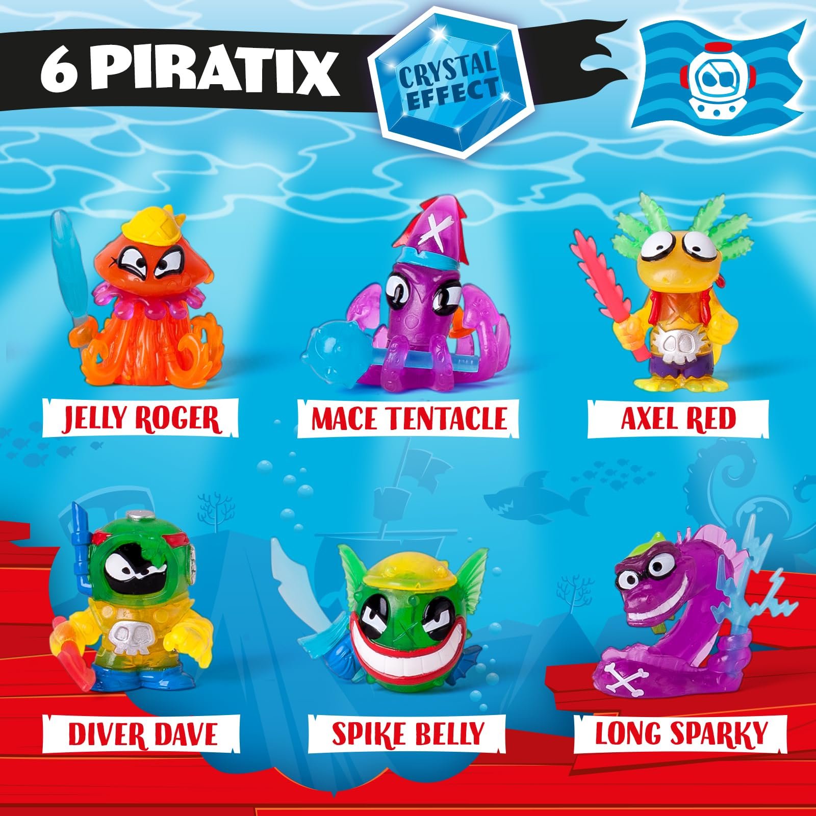 Фигурки PIRATIX ADVENTURE WORLD Shark Treasure Series, 4 шт. Включает 4 Piratix, стекло 2,5 см и сюрприз, хрустальные аксессуары 10 см, набор из 6 шт., фото №6