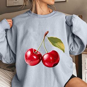 Пуловер Komiseup Oversized Y2K Лонгслив Базовый Круглый вырез Толстовка без капюшона Элегантный Однотонный Лонгшерт Модная Рубашка с принтом вишни Хлопковая Спортивная рубашка Подростковая Девочка Streetwear 08 synthetic.ua - Фото 1