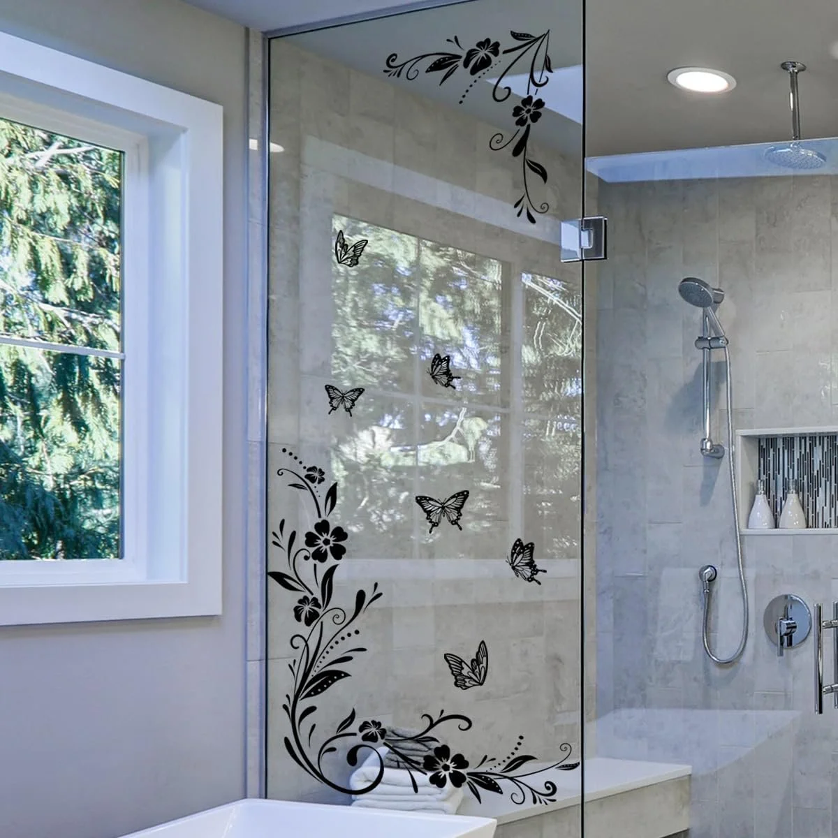 Наклейка на стіну Runtoo Квіткові лози та метелики Чорна 107 x 32 см, фото №2