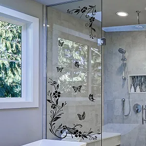 Наклейка на стіну Runtoo Квіткові лози та метелики Чорна 107 x 32 см synthetic.ua - Фото 1