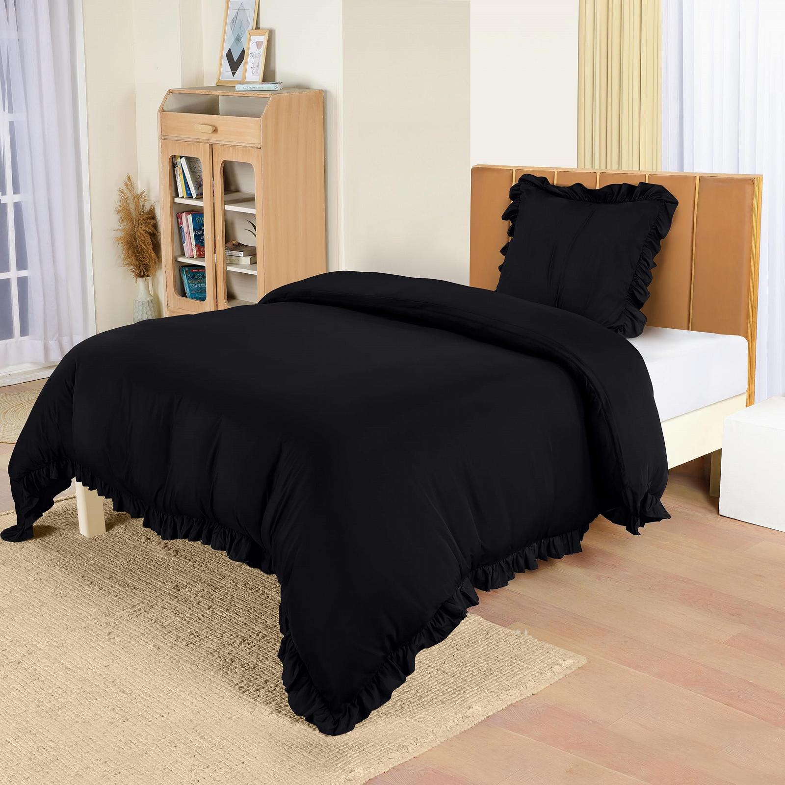 Комплект постільної білизни з оборками Utopia Bedding 135 x 200 см - Підковдра з мікрофібри 135 x 200 см + 1 Наволочка 80 x 80 см - Чорний, фото №4