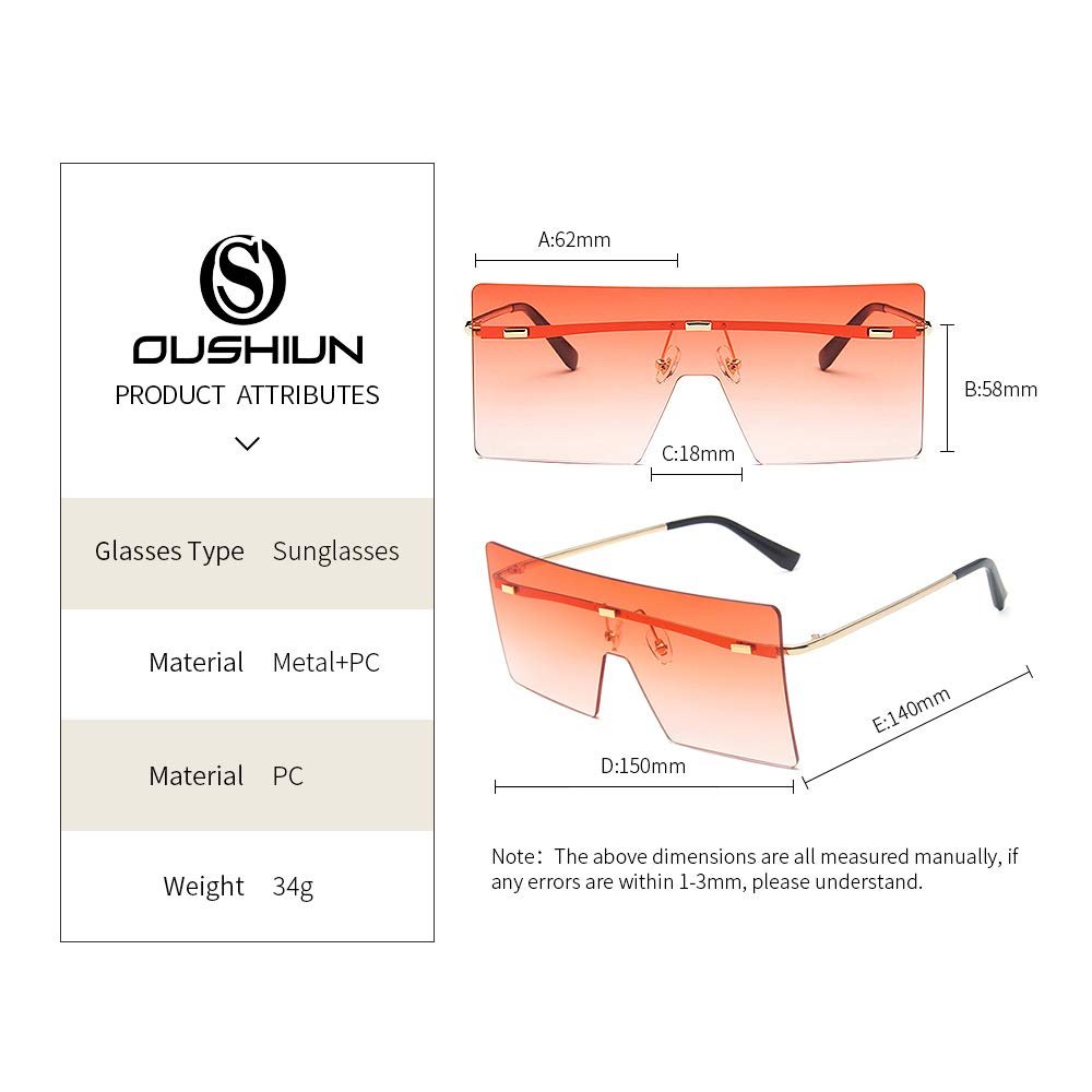 Сонцезахисні окуляри Квадратні Без оправи OuShiun Модні Ретро Плоский верх, фото №4