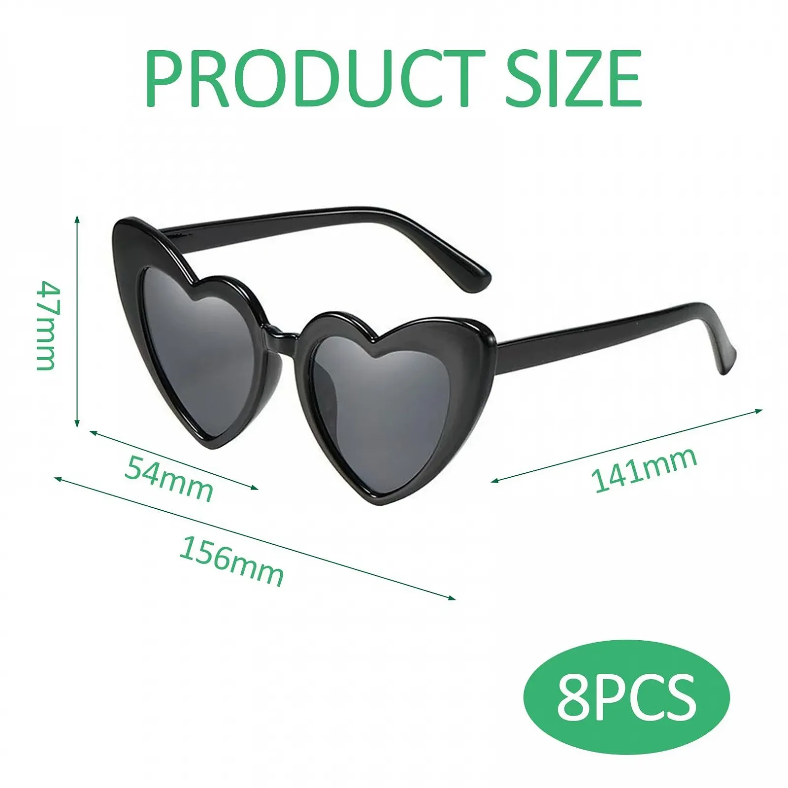 Набір Сонцезахисних Окулярів у Формі Серця Вінтаж Fashion Hippie Чорний, 8 шт, фото №2