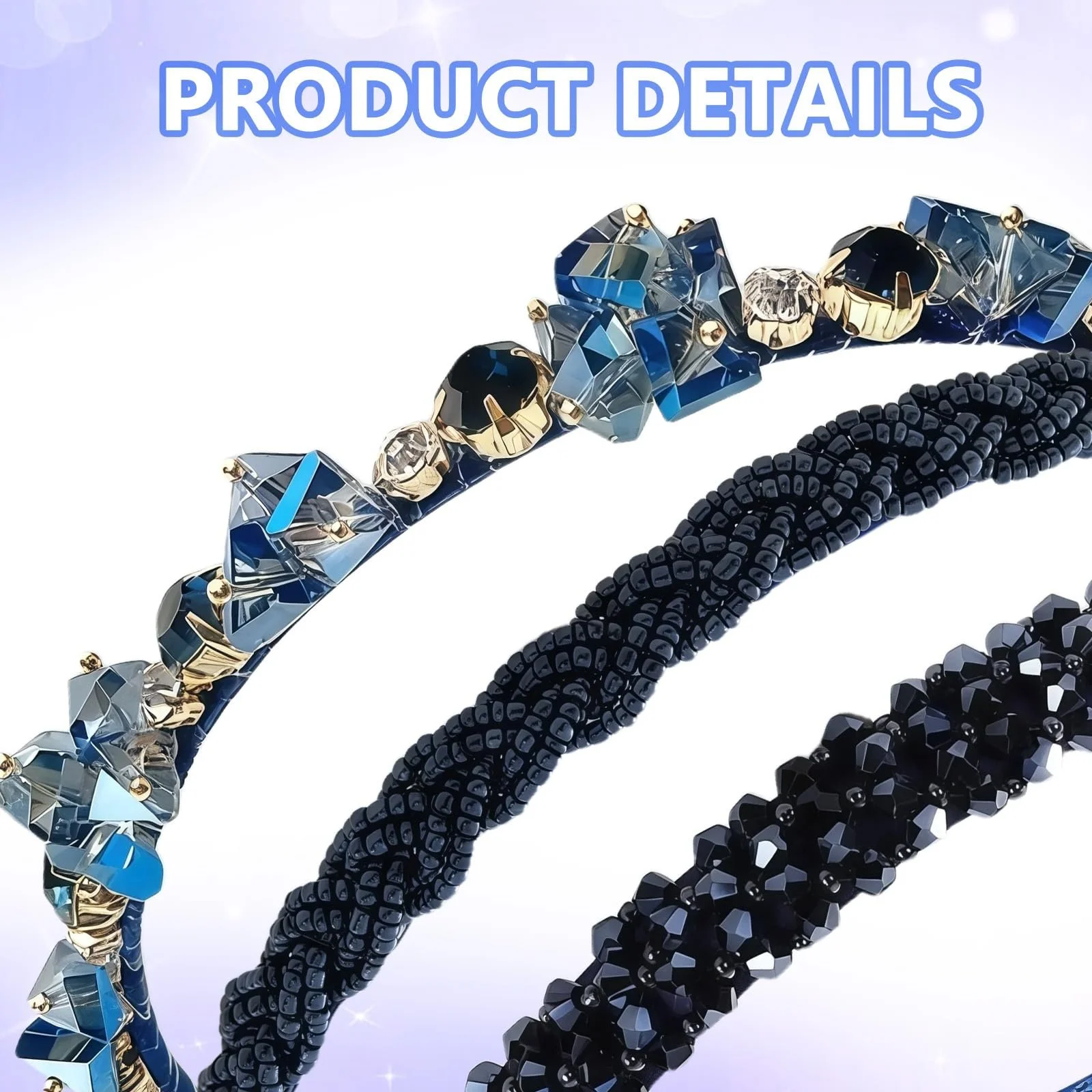 Набір обручів для волосся з блискітками, стразами та кристалами для жінок, фото №3