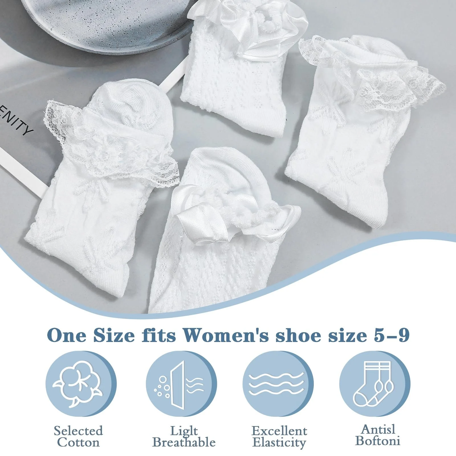 Кружевные носки с оборками, 2 пары, белые носки с оборками, милые мягкие хлопковые носки, белые носки с оборками, милые балетные носки для девочек, фото №6