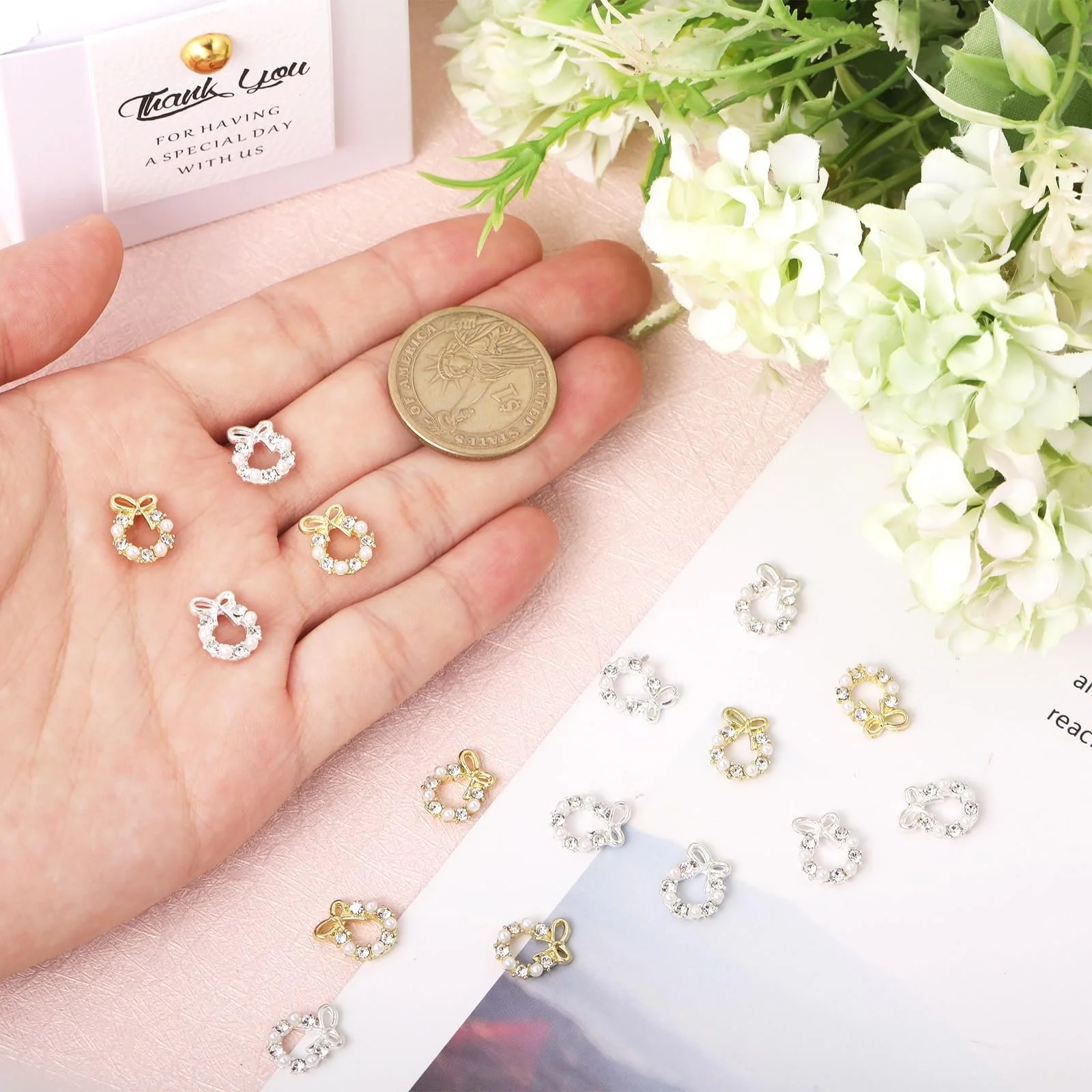 Украшения для ногтей Венок CHGCRAFT Рождественский 3D 9.5 мм x 12 мм, 40 шт, 2 цвета, фото №3