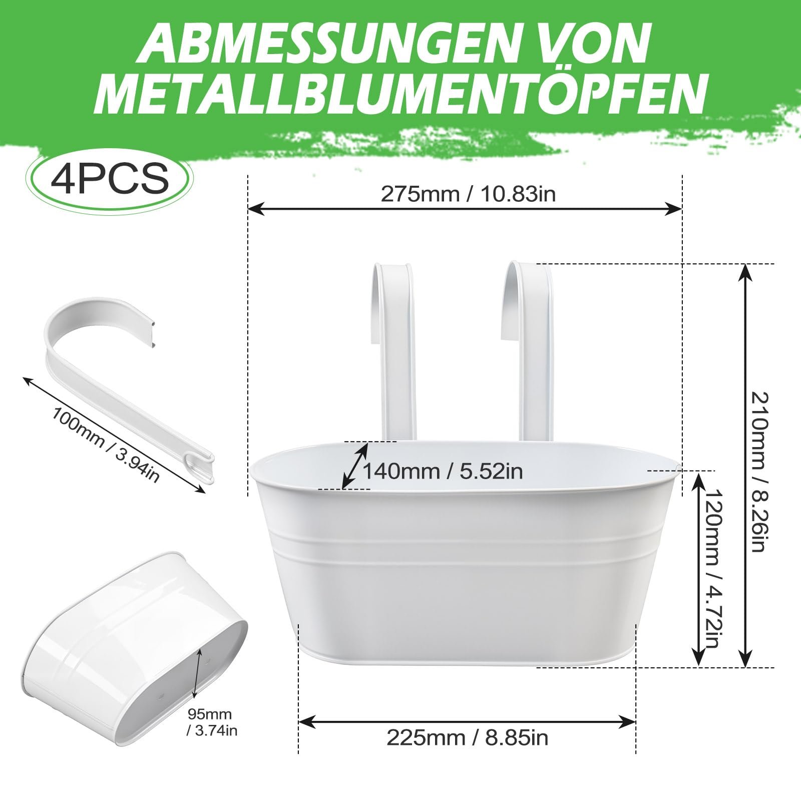 Набір підвісних квіткових горщиків YedZen 4 шт. 27,5 см з дренажними отворами та знімним гачком Білий, фото №3 Набір підвісних квіткових горщиків YedZen 4 шт. 27,5 см з дренажними отворами та знімним гачком Білий, фото №3