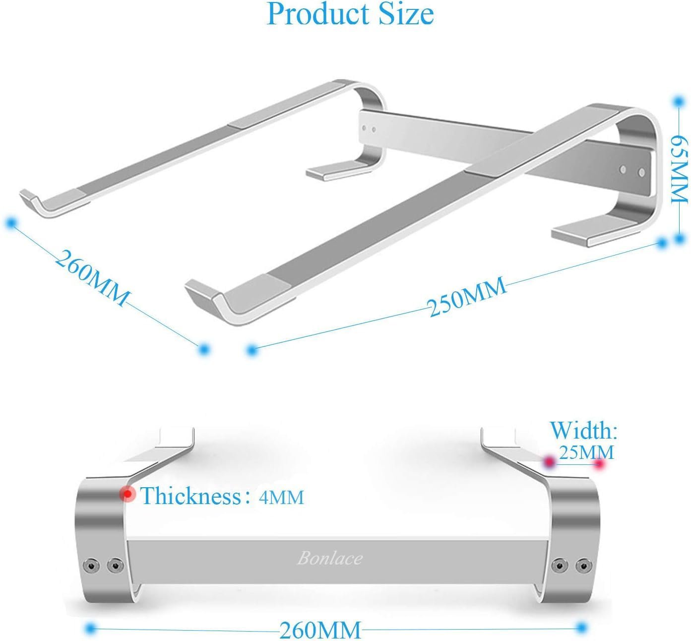 Підставка для ноутбука, алюмінієва підставка, ергономічна, для комп'ютера, тримач для ПК, з легкою вентиляцією для MacBook Pro/Air, Dell, HP, MateBook, для всіх ноутбуків 10-17 дюймів, срібна, фото №3