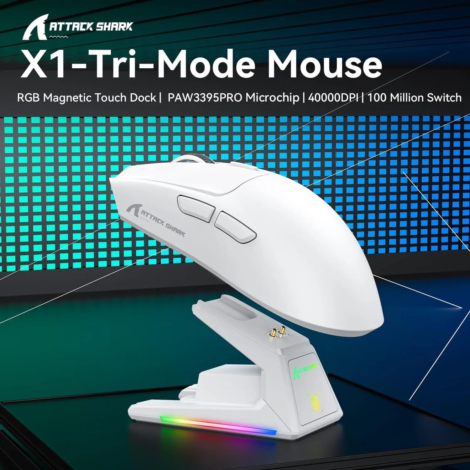 Миша Attack Shark X1 White 40000DPI PAM3395PRO Wireless Bluetooth із зарядною базою, фото №3