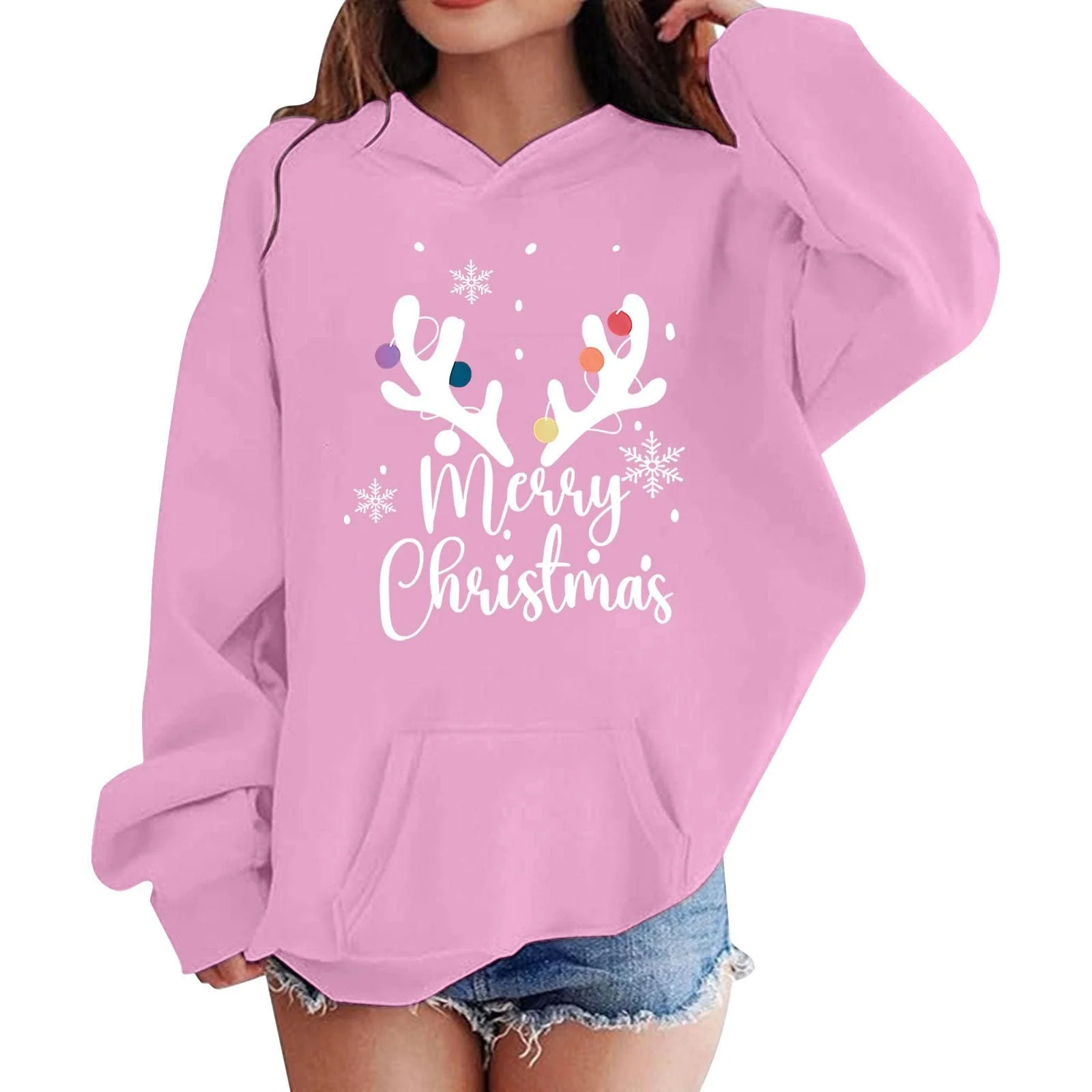 Дитячий святковий світшот з капюшоном Ugly Christmas, з принтом, з довгими рукавами для дівчаток, фото №1