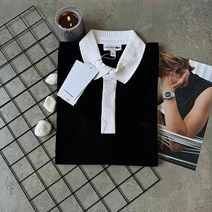 Мужское черное поло Lacoste брендовая футболка с воротником Ласкосте стильная рубашка коротким рукавом synthetic.ua - Фото 1
