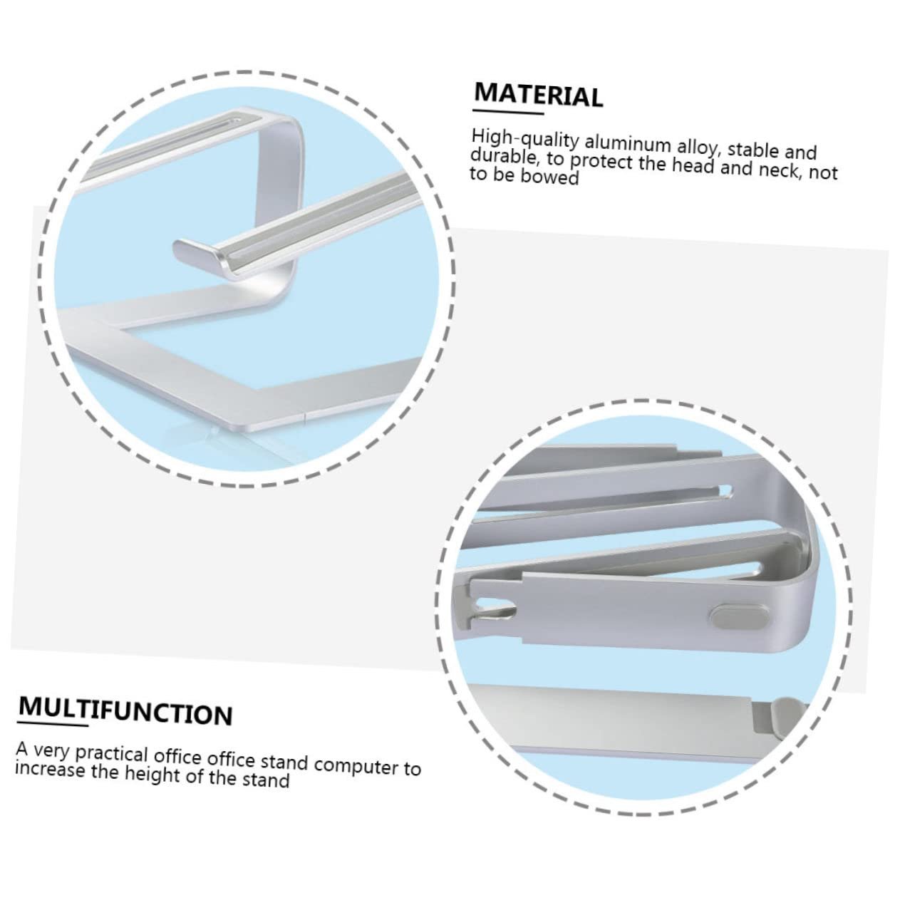Підставка для ноутбука Vaguelly Aluminium, регульована по висоті, знімна, стабільна, протиковзка, ергономічна, компактна, легка, портативна, фото №4