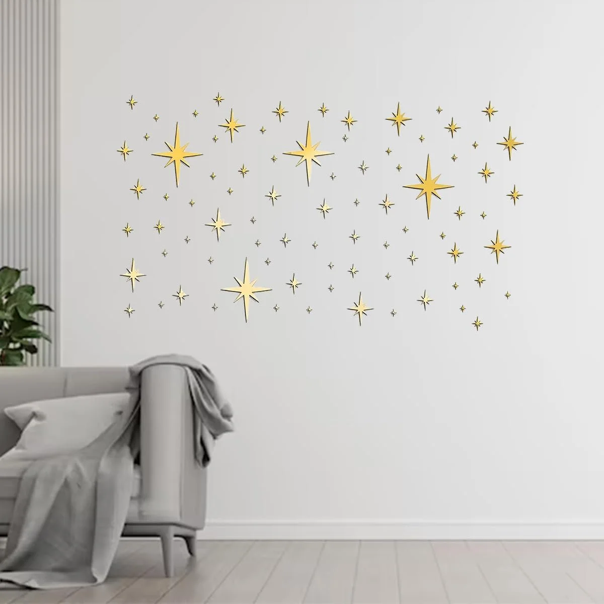 3D Дзеркальні наклейки на стіну Gorise Зірки Золоті 82 шт. Акрилові, фото №6 3D Дзеркальні наклейки на стіну Gorise Зірки Золоті 82 шт. Акрилові, фото №6