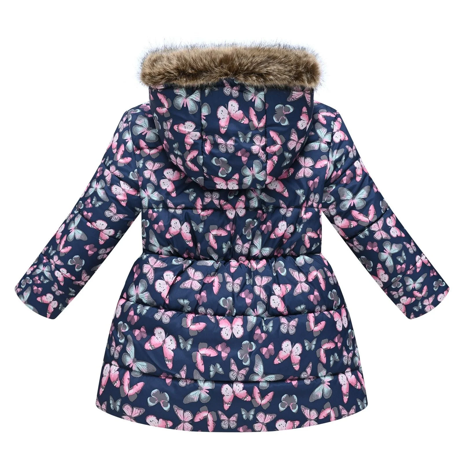 Пальто зимнее детское Девочки Длинная куртка софтшелл Толстая куртка для активного отдыха с меховым капюшоном Элегантная однотонная парка для активного отдыха на молнии, фото №3