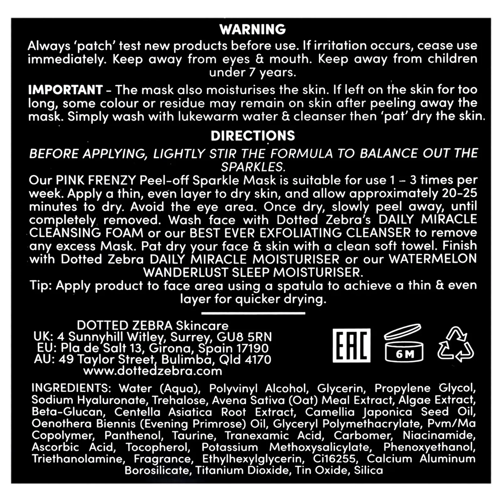 Маска-пленка Dotted Zebra Pink Frenzy с блестками, 45.4 г - С гиалуроновой кислотой и коллагеном - Увлажняющая маска для лица - Веганская - Для всех типов кожи, фото №10