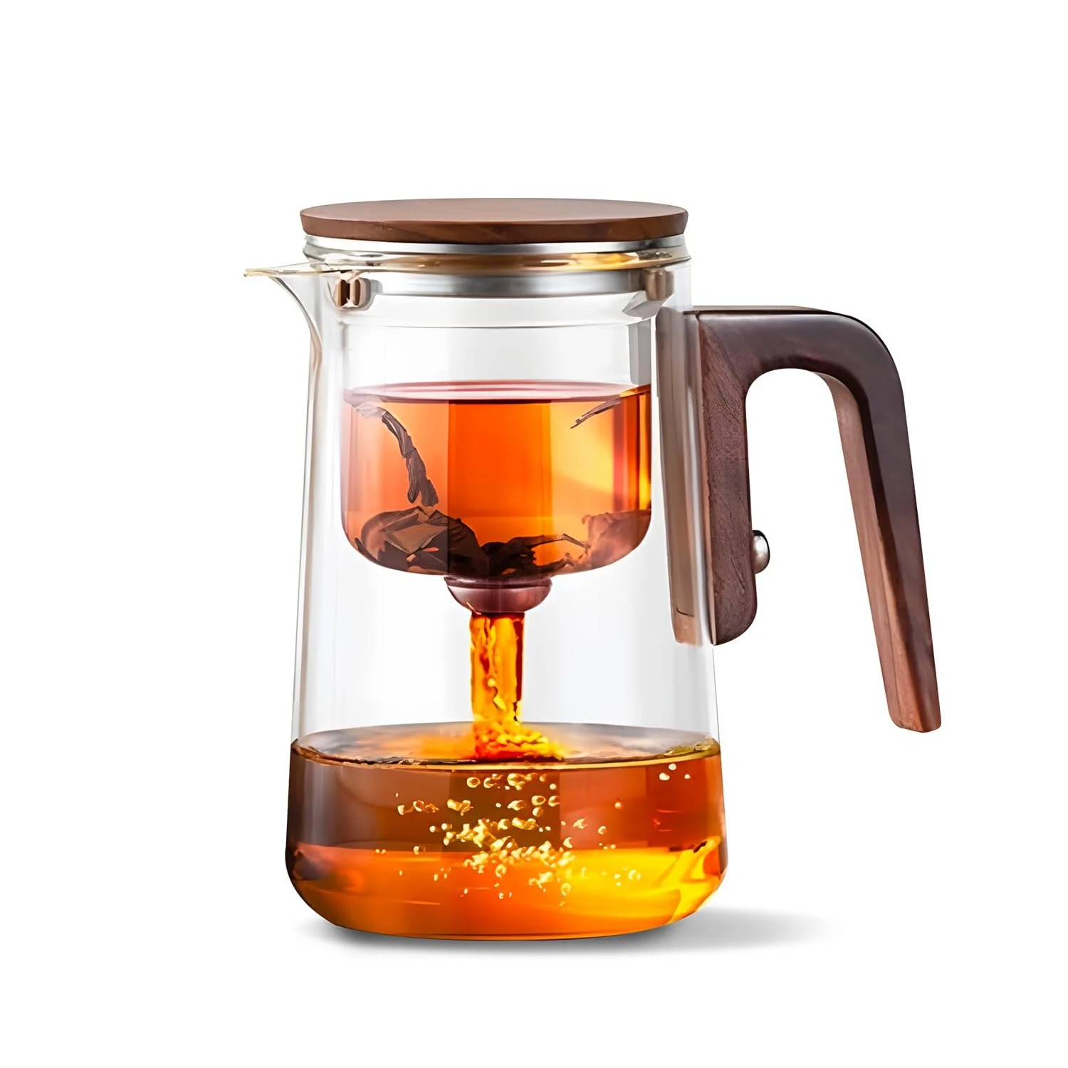 Чайник-заварник Скляний Wintem з фільтром 600/800мл з дерев'яною ручкою, вбудований фільтр для чаю та трав'яного чаю, герметична кришка, фото №8