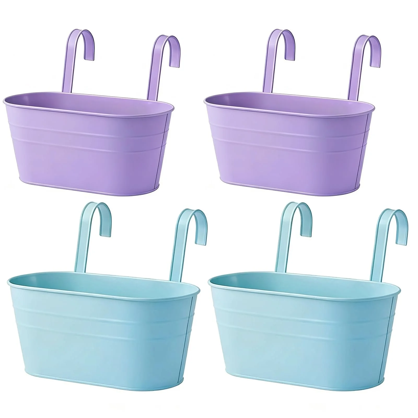 Подвесные цветочные горшки Набор 4 шт. Металлические с дренажными отверстиями и съемными крючками Фиолетовый/Синий, фото №1 Подвесные цветочные горшки Набор 4 шт. Металлические с дренажными отверстиями и съемными крючками Фиолетовый/Синий, фото №1