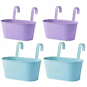 Подвесные цветочные горшки Набор 4 шт. Металлические с дренажными отверстиями и съемными крючками Фиолетовый/Синий - Фото 1