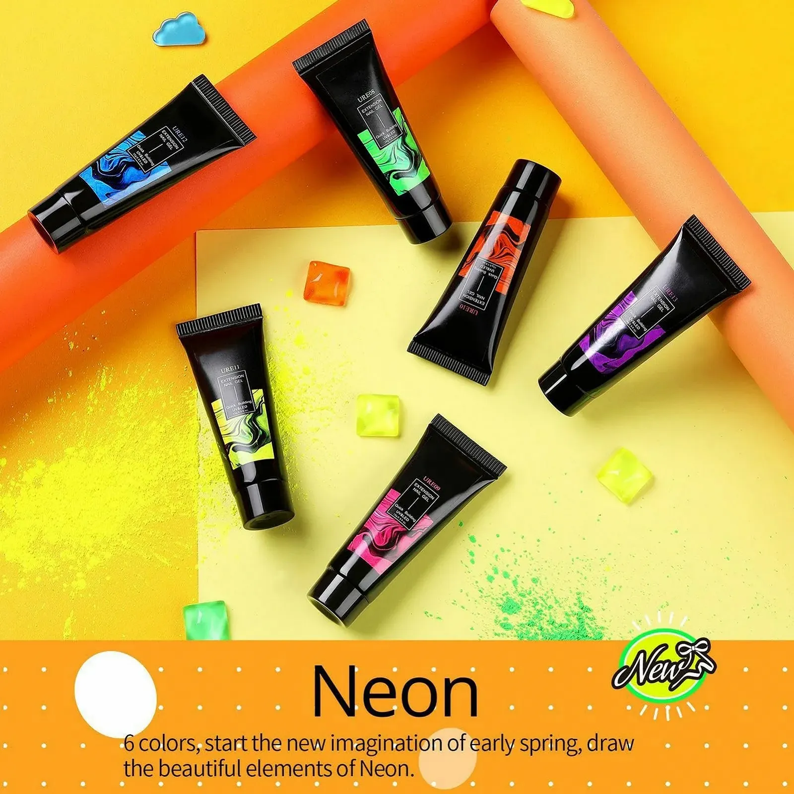 Гель-лак Без бренда Набор 6 цветов С блестками Неоновый, фото №5 Гель-лак Без бренда Набор 6 цветов С блестками Неоновый, фото №5