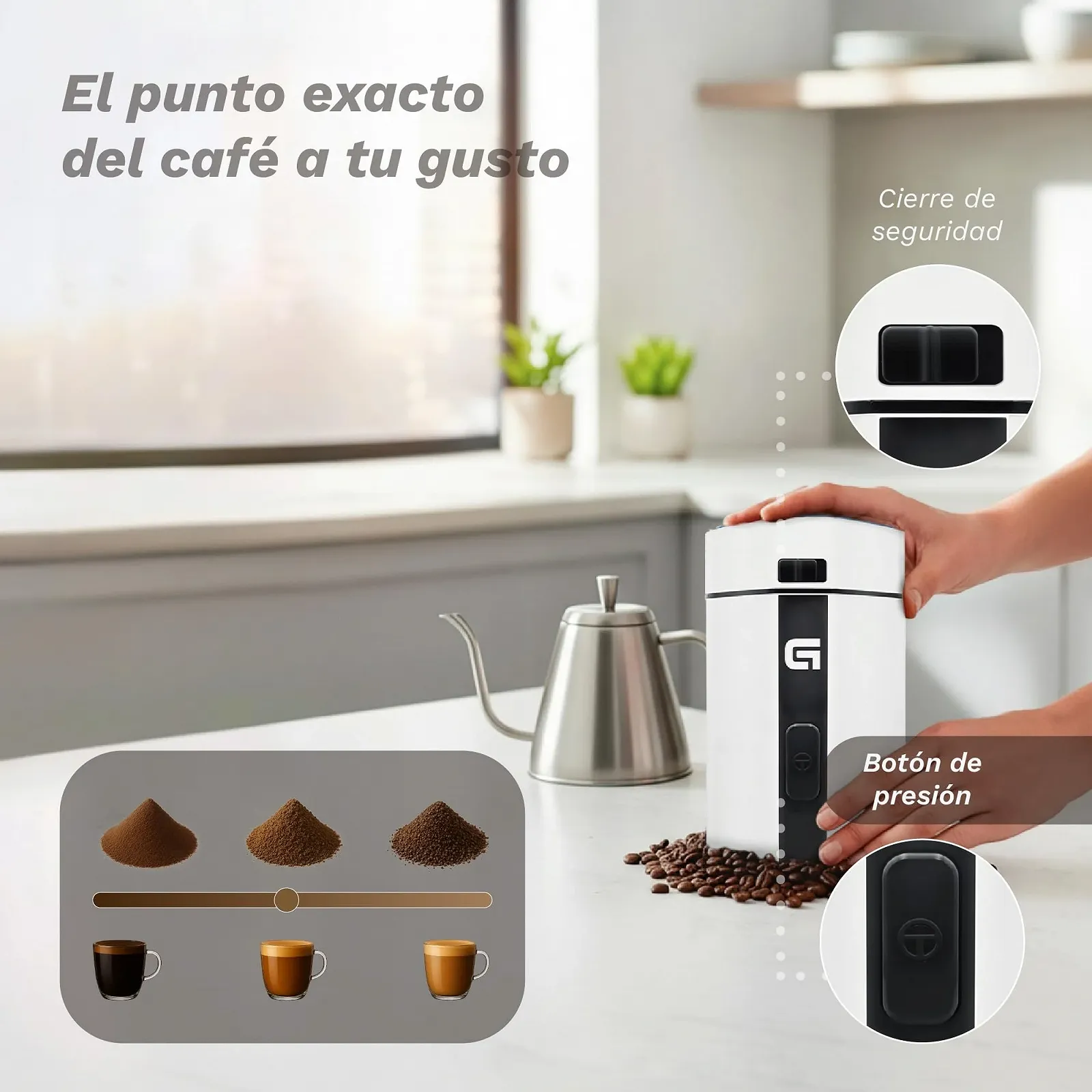 Електрична кавомолка Grunkel MO-150BL, місткість 50 г, леза з нержавіючої сталі, підходить для сухофруктів та спецій, біла, фото №4